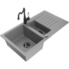Mexen Matias žulový drez 1,5-komorový s odkvapkávačom a kuchynskou batériou Carla, sivý - 6502-71-670700-70-B Mexen Matias žulový drez 1,5-komorový s odkvapkávačom a kuchynskou batériou Carla, sivý - 6502-71-670700-70-B