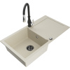 Mexen Leo granitový drez 1-komorový s odkvapkávačom a kuchynskou batériou Savita, béžový - 6501-69-672601-70 Mexen Leo granitový drez 1-komorový s odkvapkávačom a kuchynskou batériou Savita, béžový - 6501-69-672601-70