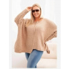 Kesi Włoski Dámsky sveter Plus Size z akrylom vo voľnom strihu a rukávom 3/4 camelový Kesi Włoski Dámsky sveter Plus Size z akrylom vo voľnom strihu a rukávom 3/4 camelový