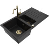 Mexen Matias granitový drez 1,5-komorový s odkvapkávacou plochou a kuchynskou batériou Carla, čierny - 6502-77-670700-50 Mexen Matias granitový drez 1,5-komorový s odkvapkávacou plochou a kuchynskou batériou Carla, čierny - 6502-77-670700-50