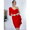 Krátke červené spoločenské šaty s rukávom - 42 Krátke červené spoločenské šaty s rukávom - 42