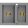 Mexen Carlos, granitový drez 582x475x177 mm, 1,5-komorový, šedá so zlatým sifónom, 6518581500-71-G Mexen Carlos, granitový drez 582x475x177 mm, 1,5-komorový, šedá so zlatým sifónom, 6518581500-71-G
