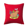 Kapybara a vtáčik - Vankúš 50x50 - 50x50 - Vrátane výplne ( Červená ) Kapybara a vtáčik - Vankúš 50x50 - 50x50 - Vrátane výplne ( Červená )