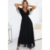 Čierne dlhé lesklé šaty MELANIA s výstrihom a krátkym rukávom 635-2 ONE SIZE Čierne dlhé lesklé šaty MELANIA s výstrihom a krátkym rukávom 635-2 ONE SIZE