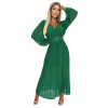 KLARA - Svetlo zelené dámske plisované šaty s výstrihom a opaskom 414-3 UNI