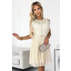 Béžové šaty s čipkou a zlatým pásikom NATALIA 454-3 ONE SIZE Béžové šaty s čipkou a zlatým pásikom NATALIA 454-3 ONE SIZE
