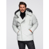 Ombre Men's quilted jacket with hooded ramonesque cut - light grey čierna | biela XXL Ombre 5907064530649 Ombre Men's quilted jacket with hooded ramonesque cut - light grey čierna | biela XXL Ombre 5907064530649