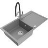 Mexen Leo žulový kuchynský drez 1-komorový s odkvapkávačom a kuchynskou batériou Duo, sivý - 6501-71-671701-07 Mexen Leo žulový kuchynský drez 1-komorový s odkvapkávačom a kuchynskou batériou Duo, sivý - 6501-71-671701-07