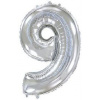 Balón fóliový číslica STRIEBORNÁ - SILVER 102 cm - 9 Balón fóliový číslica STRIEBORNÁ - SILVER 102 cm - 9