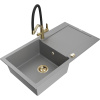 Mexen Leo žulový drez s 1 komorou, odkvapkávacím priestorom a kuchynskou batériou Duo, sivá - 6501-71-671701-57-G Mexen Leo žulový drez s 1 komorou, odkvapkávacím priestorom a kuchynskou batériou Duo, sivá - 6501-71-671701-57-G
