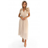 549-1 MIRABELLA Pleated chiffon midi dress with a neckline and delicate ruffles - beige krémová One size numoco basic 5903938280405 549-1 MIRABELLA Pleated chiffon midi dress with a neckline and delicate ruffles - beige krémová One size numoco basic 5903938280405