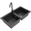 Mexen Mario žulový drez 2-komorový s kuchynskou batériou Telma, čierny škvrnitý - 6504-76-670200-70-B Mexen Mario žulový drez 2-komorový s kuchynskou batériou Telma, čierny škvrnitý - 6504-76-670200-70-B