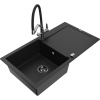 Mexen Leo žulový kuchynský drez 1-komorový s odkvapkávačom a kuchynskou batériou Duo, čierny - 6501-77-671701-07-B Mexen Leo žulový kuchynský drez 1-komorový s odkvapkávačom a kuchynskou batériou Duo, čierny - 6501-77-671701-07-B
