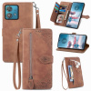 Peňaženkové kožené puzdro Flower Zipper na Motorola Edge 40 Neo - Hnedá Peňaženkové kožené puzdro Flower Zipper na Motorola Edge 40 Neo - Hnedá