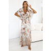 603-2 Airy wrap maxi dress with floral pattern – beige roses biela | hnedá | krémová | ružová | viacfarená One size numoco basic 5903938291135 603-2 Airy wrap maxi dress with floral pattern – beige roses biela | hnedá | krémová | ružová | viacfarená One size numoco basic 5903938291135