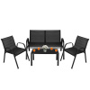Zostava záhradného nábytku: sedačka, 2 stoličky a stôl so sklenenou doskou - čierna Zostava záhradného nábytku: sedačka, 2 stoličky a stôl so sklenenou doskou - čierna