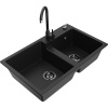 Mexen Tomas granitový drez dvojkomorový s kuchynskou batériou Telma, čierny - 6516-77-670200-70-B Mexen Tomas granitový drez dvojkomorový s kuchynskou batériou Telma, čierny - 6516-77-670200-70-B