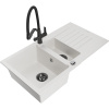 Mexen Matias granitový drez 1,5-komorový s odkvapkávačom a kuchynskou batériou Duo, biely - 6502-20-671701-70-B Mexen Matias granitový drez 1,5-komorový s odkvapkávačom a kuchynskou batériou Duo, biely - 6502-20-671701-70-B