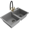 Mexen Tomas dvojkomorový granitový drez s kuchynskou batériou Duo, šedý - 6516-71-671701-57-B Mexen Tomas dvojkomorový granitový drez s kuchynskou batériou Duo, šedý - 6516-71-671701-57-B