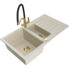 Mexen Matias granitový drez 1,5-komorový s odkvapkávačom a kuchynskou batériou Duo, béžový - 6502-69-671701-57-G Mexen Matias granitový drez 1,5-komorový s odkvapkávačom a kuchynskou batériou Duo, béžový - 6502-69-671701-57-G
