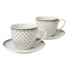Livello Darčeková porcelánová sada na kávu – bodkovaný vintage vzor v modrej, 2 šálky a tanieriky Livello Darčeková porcelánová sada na kávu – bodkovaný vintage vzor v modrej, 2 šálky a tanieriky