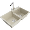 Mexen Tomas žulový drez 2-komorový s kuchynskou batériou Duero, béžový - 6516-69-671600-00 Mexen Tomas žulový drez 2-komorový s kuchynskou batériou Duero, béžový - 6516-69-671600-00