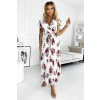 Plisované kvetované midi šaty s výstrihom a volánikmi MEDIE 434-8 ONE SIZE Plisované kvetované midi šaty s výstrihom a volánikmi MEDIE 434-8 ONE SIZE