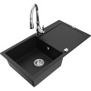 Mexen Leo žulový kuchynský drez s odkvapkávačom a kuchynskou batériou Savita, čierny - 6501-77-672601-00 Mexen Leo žulový kuchynský drez s odkvapkávačom a kuchynskou batériou Savita, čierny - 6501-77-672601-00