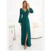Numoco 572-4 NELA lesklé dlhé šaty s výstrihom, dlhým rukávom a rozparkom pri nohaviciach - zelené Numoco 572-4 NELA lesklé dlhé šaty s výstrihom, dlhým rukávom a rozparkom pri nohaviciach - zelené