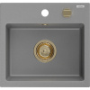 Mexen Milo, granitový drez 435x410x171 mm, 1-komorový, šedá so zlatým sifónom, 6505441000-71-G Mexen Milo, granitový drez 435x410x171 mm, 1-komorový, šedá so zlatým sifónom, 6505441000-71-G