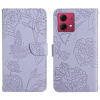 Peňaženkové kožené puzdro Butterfly Embossed na Motorola Edge 40 Neo - Fialová Peňaženkové kožené puzdro Butterfly Embossed na Motorola Edge 40 Neo - Fialová