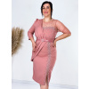 Luxusné spoločenské šaty s perlami a opaskom pre moletky - ružové - 44 Luxusné spoločenské šaty s perlami a opaskom pre moletky - ružové - 44