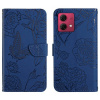 Peňaženkové kožené puzdro Butterfly Embossed na Motorola Edge 40 Neo - Modrá Peňaženkové kožené puzdro Butterfly Embossed na Motorola Edge 40 Neo - Modrá