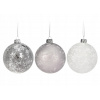 Sada 3 ks - Vianočná sklenená ozdoba guľa 8cm, biela/strieborná Sada 3 ks - Vianočná sklenená ozdoba guľa 8cm, biela/strieborná