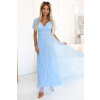 562-5 NASTIA Long dress with a neckline and short sleeves - light blue svetlomodrá One size numoco basic 5903938288098 562-5 NASTIA Long dress with a neckline and short sleeves - light blue svetlomodrá One size numoco basic 5903938288098