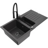 Mexen Matias žulový drez 1,5-komorový s odkvapkávačom a kuchynskou batériou Aster, čierny škvrnitý - 6502-76-73450-70-B Mexen Matias žulový drez 1,5-komorový s odkvapkávačom a kuchynskou batériou Aster, čierny škvrnitý - 6502-76-73450-70-B