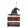 Tabuľka na dvere Halloween čarodejnícky klobúk WELCOME 32x21cm Tabuľka na dvere Halloween čarodejnícky klobúk WELCOME 32x21cm