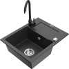 Mexen Enzo granitový drez 1-komorový s odkvapkávačom a kuchynskou batériou Telma, čierny škvrnitý - 6506-76-670200-70 Mexen Enzo granitový drez 1-komorový s odkvapkávačom a kuchynskou batériou Telma, čierny škvrnitý - 6506-76-670200-70