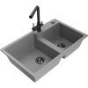 Mexen Tomas žulový dvojkomorový drez s kuchynskou batériou Duero, sivý - 6516-71-671600-70-B Mexen Tomas žulový dvojkomorový drez s kuchynskou batériou Duero, sivý - 6516-71-671600-70-B