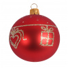 Vianočná ozdoba sklenená guľa 6 cm, červená, darček a srdiečko Vianočná ozdoba sklenená guľa 6 cm, červená, darček a srdiečko