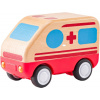 WOODY DŘEVO Auto baby sanitka na setrvačník na baterie Světlo Zvuk WOODY DŘEVO Auto baby sanitka na setrvačník na baterie Světlo Zvuk