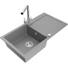 Mexen Leo žulový drez s 1 komorou a odkvapkávačom a kuchynskou batériou Duero, sivý - 6501-71-671600-00 Mexen Leo žulový drez s 1 komorou a odkvapkávačom a kuchynskou batériou Duero, sivý - 6501-71-671600-00