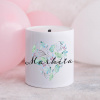 Domovi Biela keramická pokladnička s menom Kvetinové srdiečko farebné 9cm Domovi Biela keramická pokladnička s menom Kvetinové srdiečko farebné 9cm
