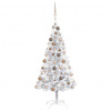 Osvetlený umelý vianočný stromček s guľami strieborný 150cm PET Osvetlený umelý vianočný stromček s guľami strieborný 150cm PET