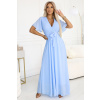 545-2 Long dress with pleated neckline and tie - light blue svetlomodrá One size numoco basic 5903938289538 545-2 Long dress with pleated neckline and tie - light blue svetlomodrá One size numoco basic 5903938289538