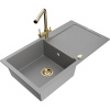 Mexen Leo kuchynský drez žulový, 1-komorový s odkvapkávačom a kuchynskou batériou Duero, sivý - 6501-71-671600-50 Mexen Leo kuchynský drez žulový, 1-komorový s odkvapkávačom a kuchynskou batériou Duero, sivý - 6501-71-671600-50