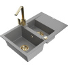 Mexen Gaspar žulový drez s 1,5 komorou s odkvapkávačom a kuchynskou batériou Rita, sivý - 6507-71-670300-50 Mexen Gaspar žulový drez s 1,5 komorou s odkvapkávačom a kuchynskou batériou Rita, sivý - 6507-71-670300-50