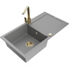 Mexen Leo granitový drez 1-komorový s odkvapkávačom a kuchynskou batériou Rita, šedý - 6501-71-670300-50 Mexen Leo granitový drez 1-komorový s odkvapkávačom a kuchynskou batériou Rita, šedý - 6501-71-670300-50