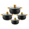 Haus Roland Rozsdamentes edénykészlet, 8 részes, fekete matt, arany fogantyúkkal Haus Roland Haus Roland Rozsdamentes edénykészlet, 8 részes, fekete matt, arany fogantyúkkal Haus Roland