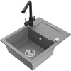 Mexen Enzo granitový drez s 1 komorou, odkvapkávačom a kuchynskou batériou Duero, sivý - 6506-71-671600-70 Mexen Enzo granitový drez s 1 komorou, odkvapkávačom a kuchynskou batériou Duero, sivý - 6506-71-671600-70